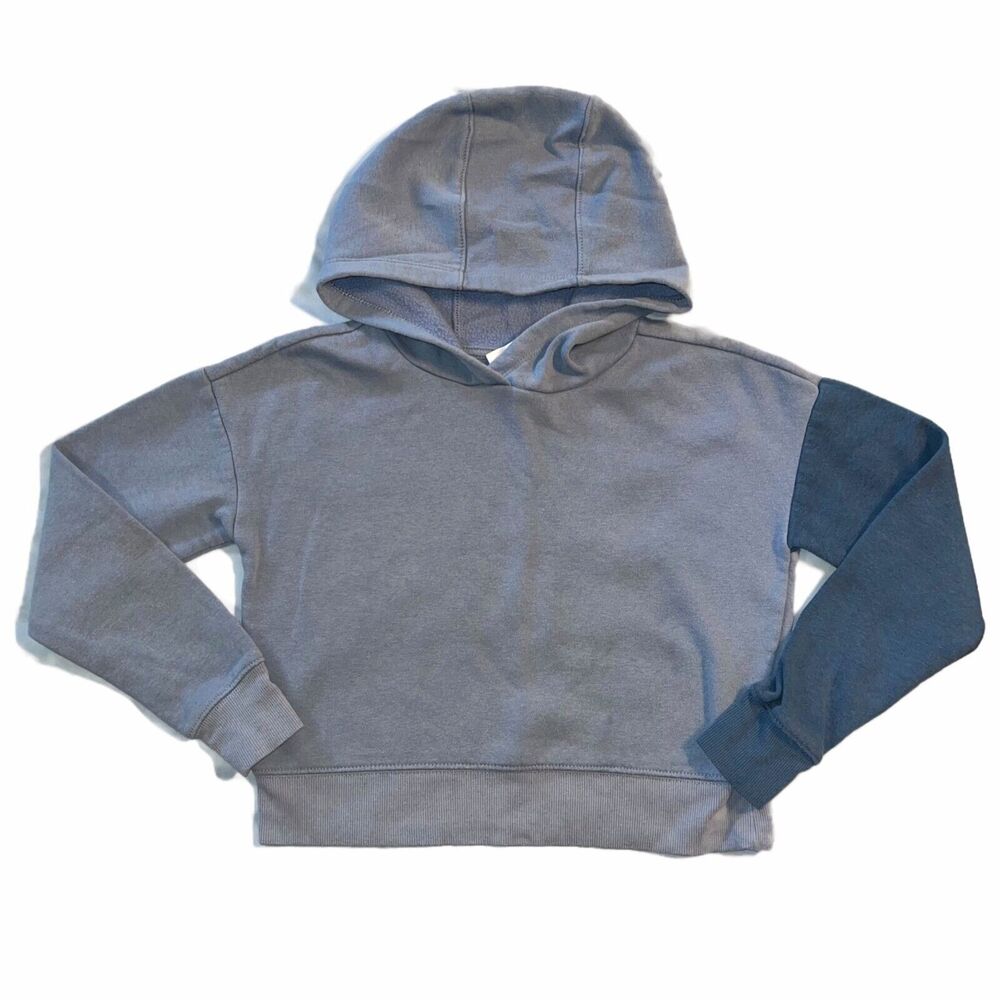 Athletic Works Girls Crop Hoodie Hooded Sweatshirt Blue Colorblock Large 10 12